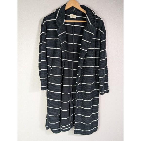 Marine LAYER LONG SLEEVE CARDIGAN Sz Small STRIPES COLLAR POCKETS Heavy KNIT SWE - Picture 3 of 8